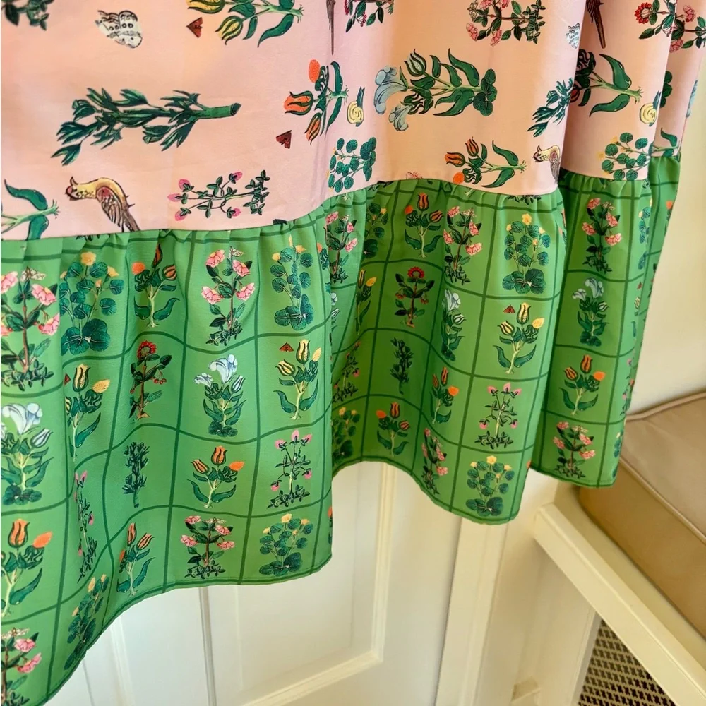 Pink and green botanical puff sleeve midi - Picture 7 of 8